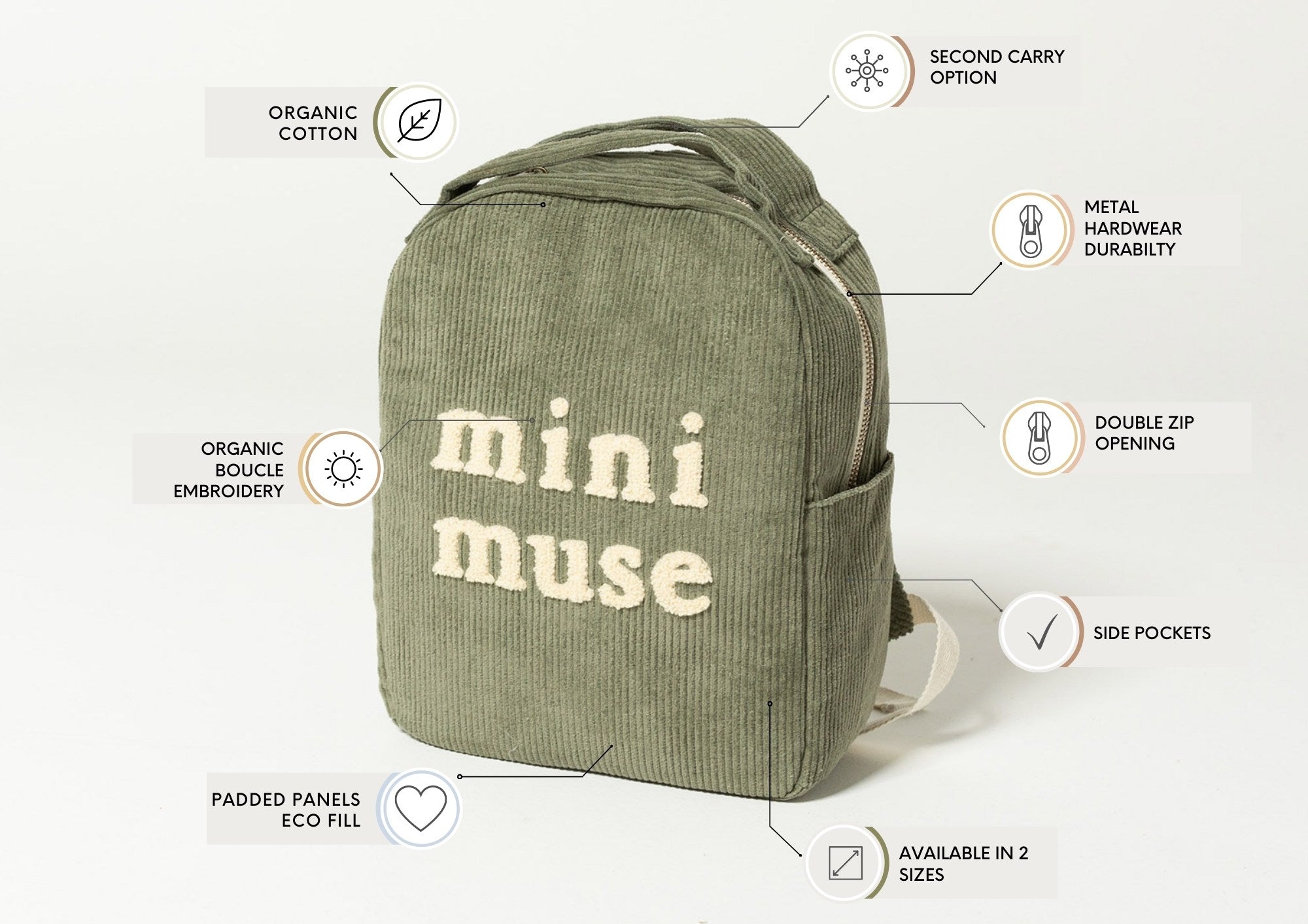 Mini Muse Organic Backpack - Olive