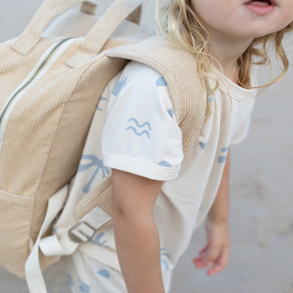 Cali cream bamboo tee and backpack by Bam Loves Boo