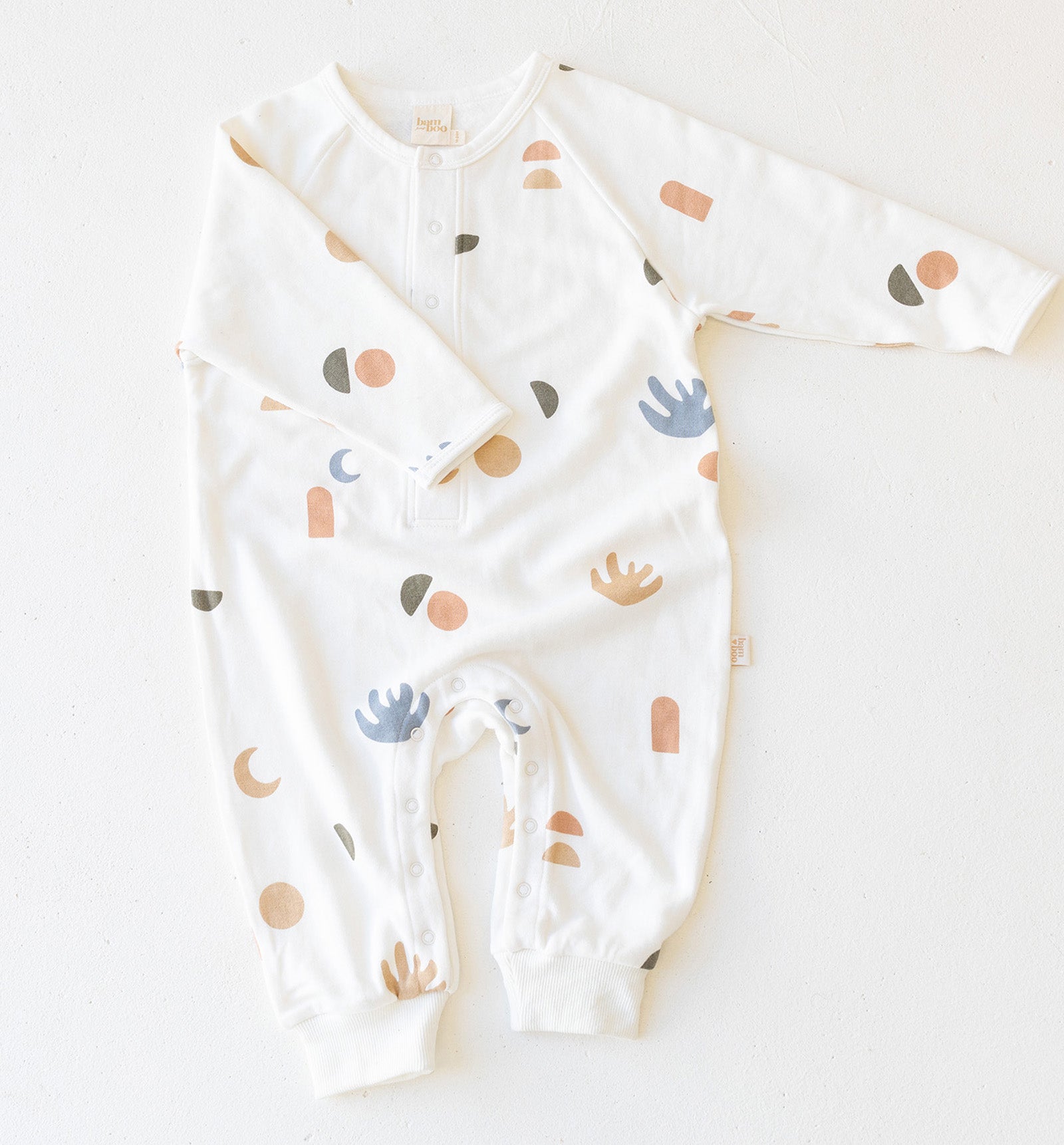 Element Jumpsuit printed white bamboo fleece jumpsuit by Bam Loves Boo