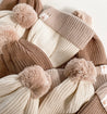 Cream and brown Bamboo Cotton Knitted kids pom pom Beanies by Bam Loves Boo