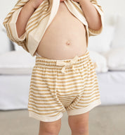 Striped shorties in Bamboo Organic cotton fleece by Bam Loves Boo