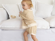 Striped shorties in Bamboo Organic cotton fleece by Bam Loves Boo