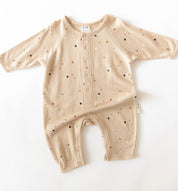 Terrazzo printed baby fleece beige long sleeve jumpsuit by Bam Loves Boo