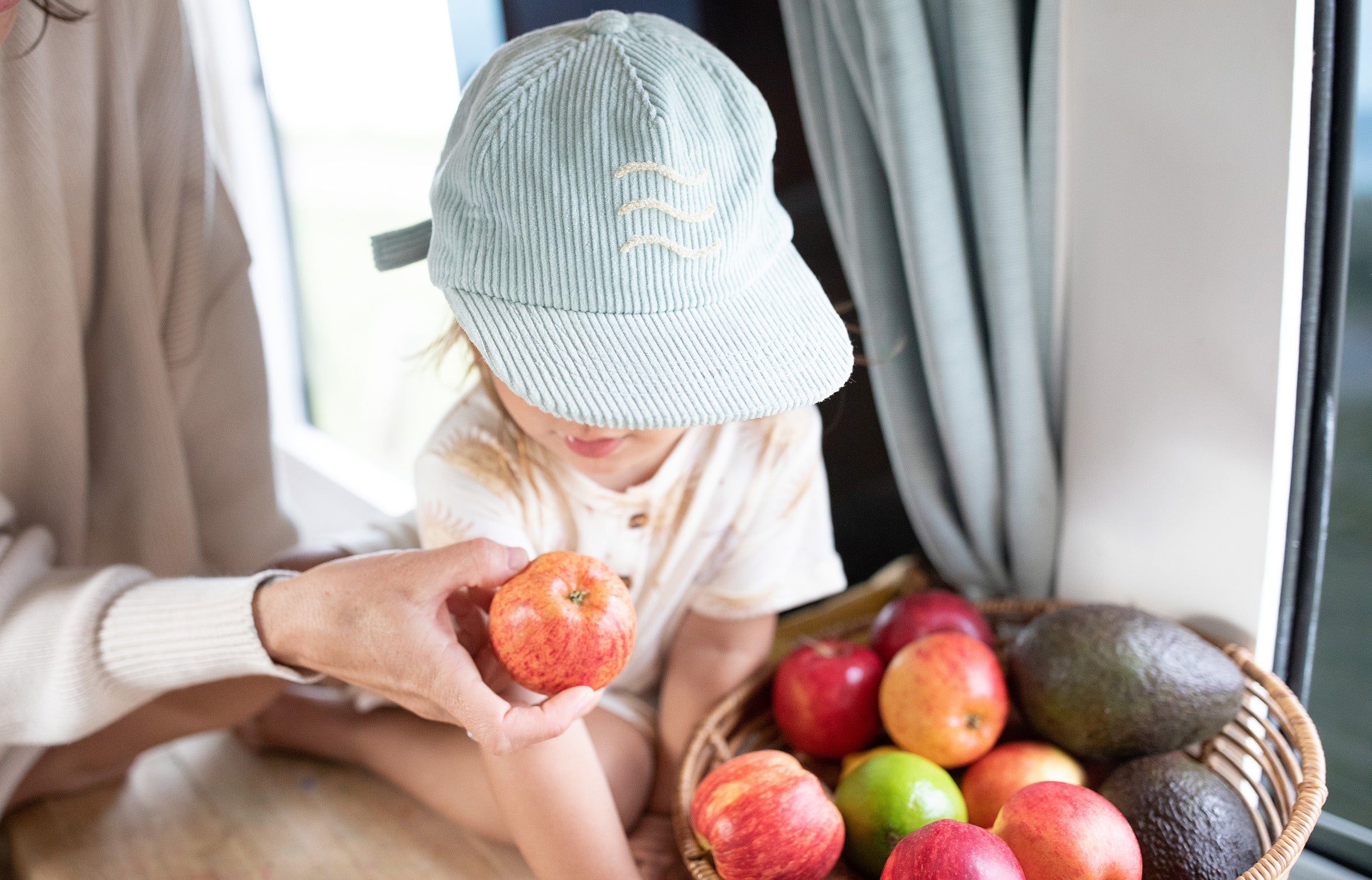 Seamist light blue organic cotton corduroy cap with wave embroidery by Bam Loves Boo