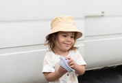 reversible organic cotton bucket hat for babies and kids