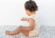 Palm leaves beige and cream baby organic  onesie By  Bam Loves Boo