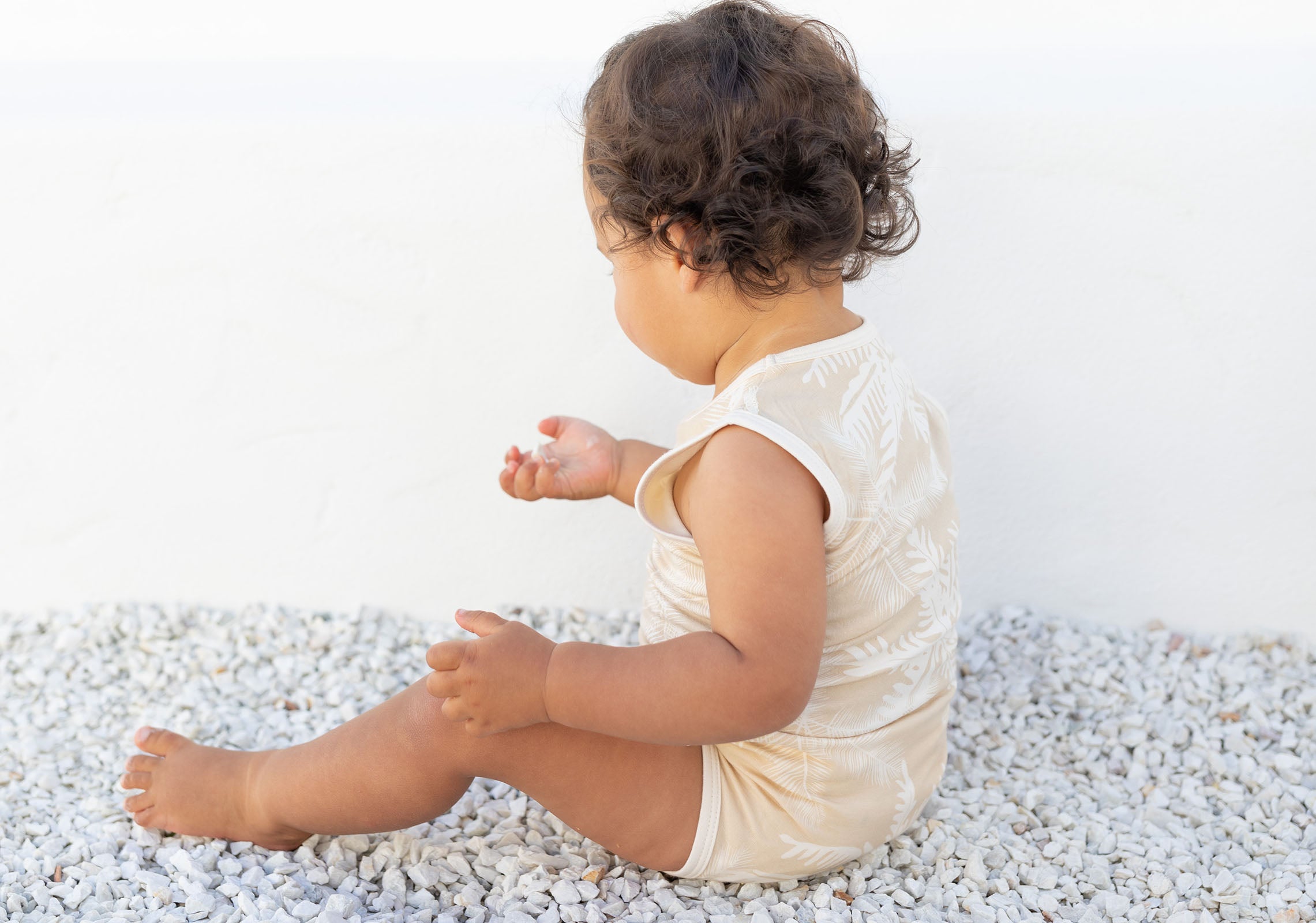 Palm leaves beige and cream baby organic  onesie By  Bam Loves Boo
