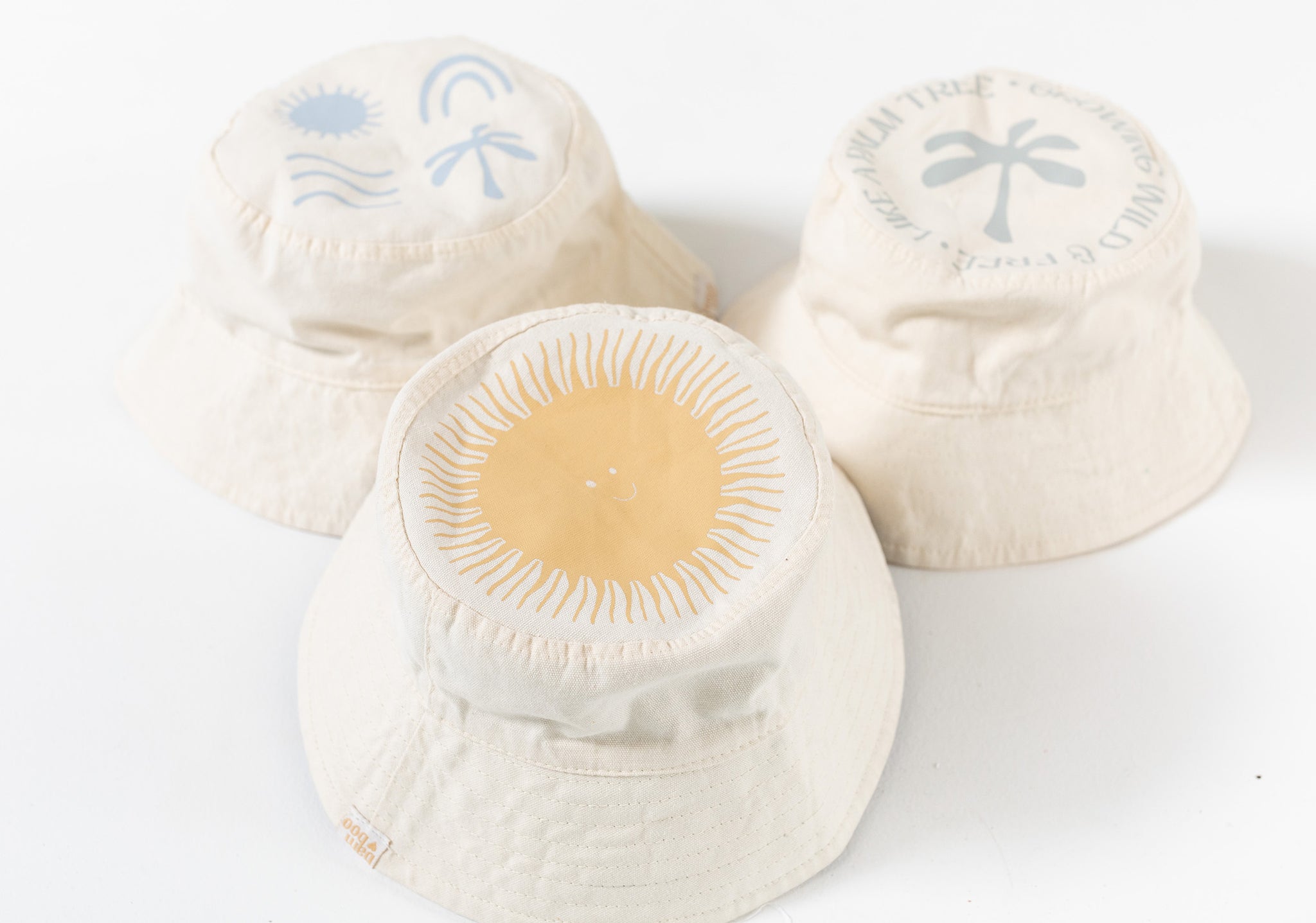 printed reversible organic cotton bucket hat for babies and kids